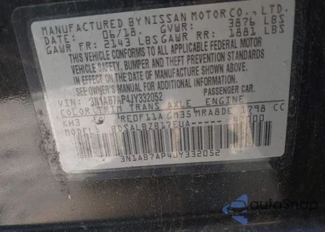 2018 Nissan Sentra S из США, поврежденный, VIN 3N1AB7AP4JY332052